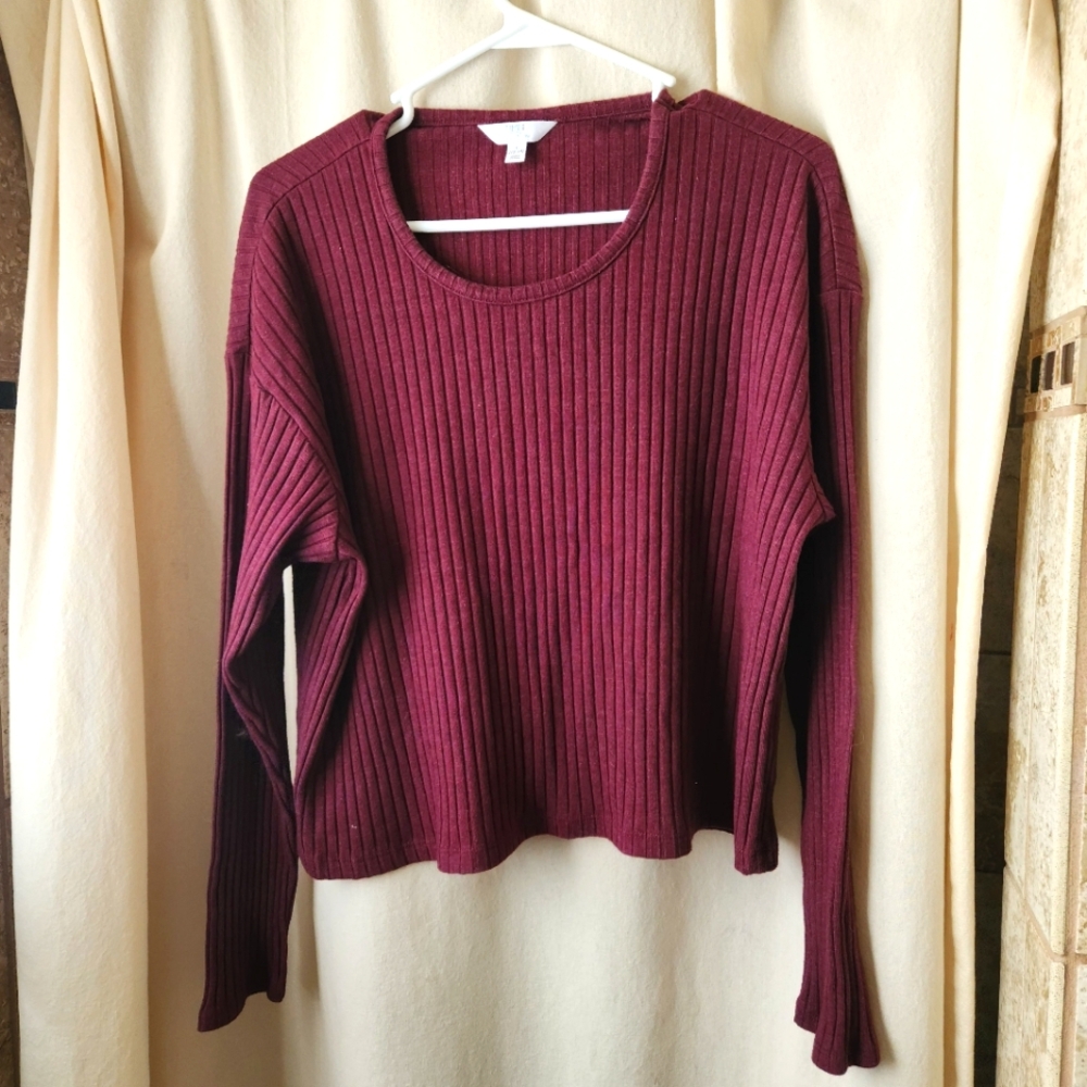 Burgundy Ribbed Long Sleeve Sweater